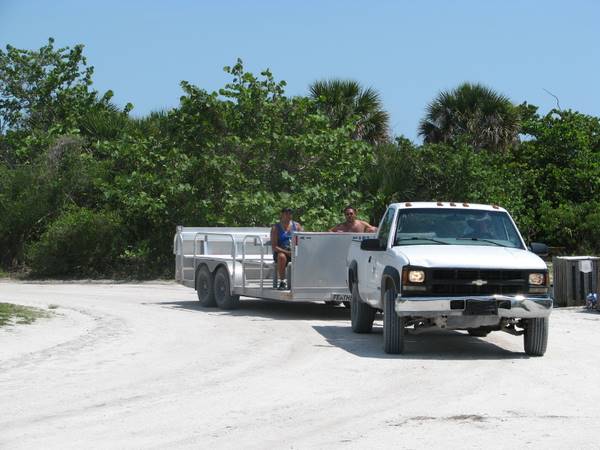 Riding the tram across Cayo Costa State Park.