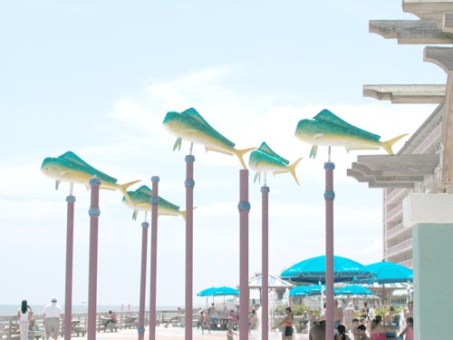 dolphin fish sculptures on Daytona Beach