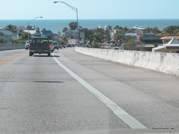 Driving down off the bridge onto Estero Island, Fort Myers Beach, Florida
