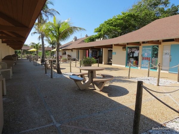 Lido Public Beach snack bar and picnic tables. Sarasota, FL.
