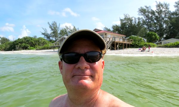 BeachHunter going for a swim on Little Gasparilla Island, Florida.