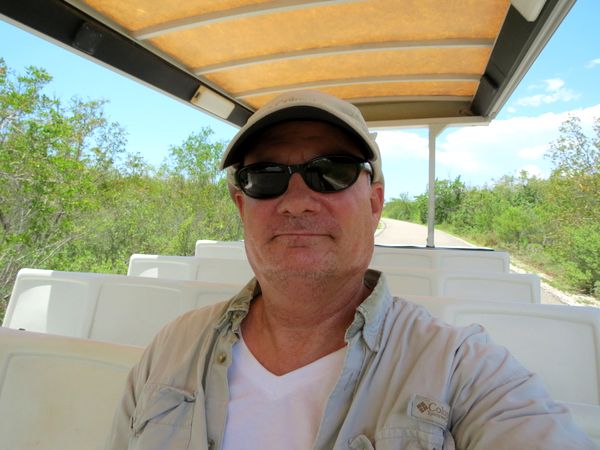 Beachhunter riding the Lover's Key tram out to the beach.