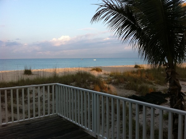 Sunrise on Don Pedro Island from beachhouse deck.