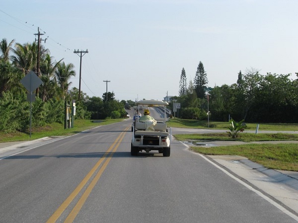 Golf carts are the main transportation on Palm Island, Florida.